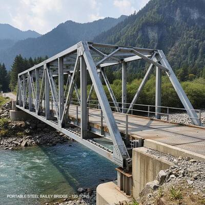 Pont Bailey en acier portable d'une capacité de charge de 120 tonnes, conception modulaire et finition galvanisée à chaud